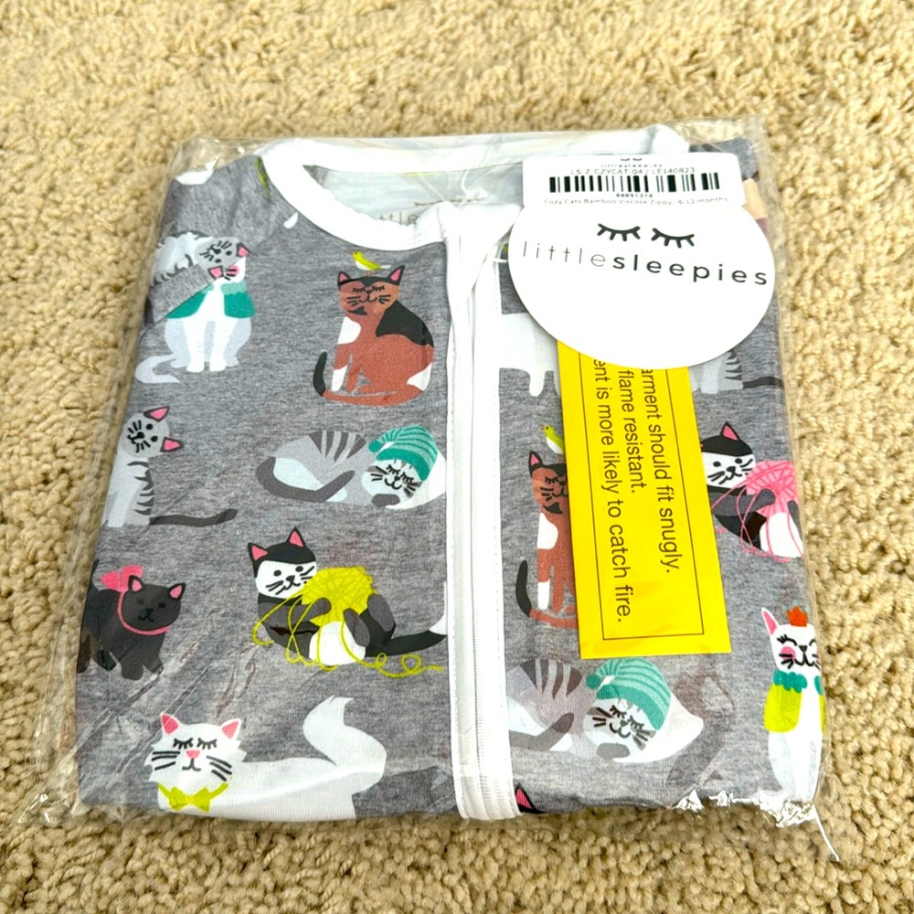 Little Sleepies Bamboo Pajamas Size 6-12 months Cozy Cats